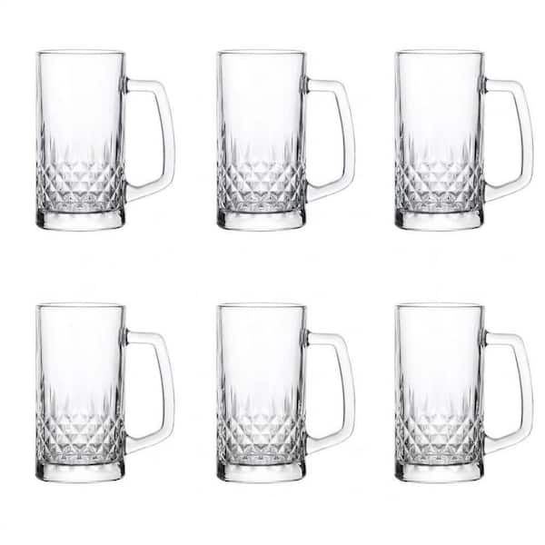 Set of 6 Heavy Glass Beer Mugs 19 oz. with Handle Classic Stein Design for Bar Freezer Home Beverages Set