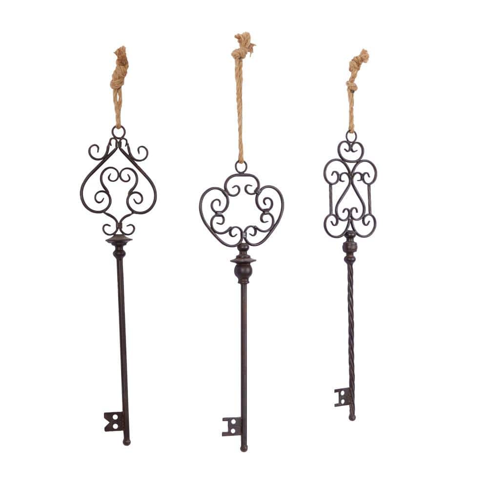 Black Metal Wall Sculptures with Rope Hanger, Set of 3