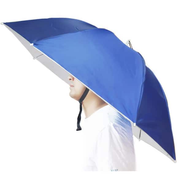 37 in. Foldable Fishing Umbrella Hat for Fishing Golf Camping Beach Gardening Sunshade Outdoor, Blue