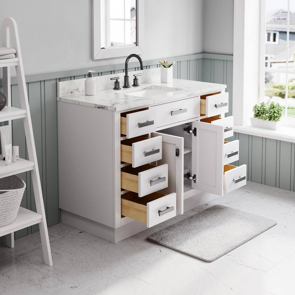 Hartford 48" White Marble Top Single Sink Bathroom Vanity
