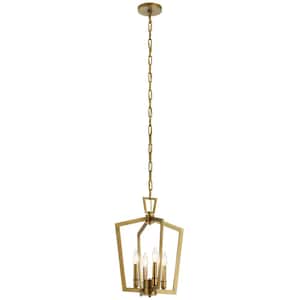 Abbotswell 19 in. 4-Light Natural Brass Traditional Candle Kitchen Pendant Hanging Light