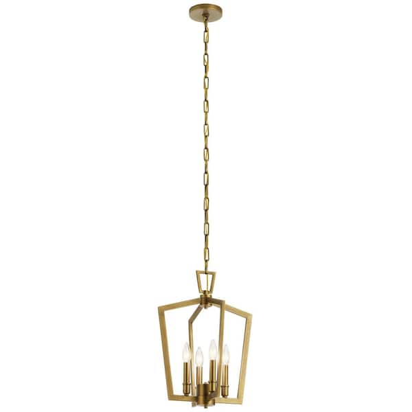 Abbotswell 19 in. 4-Light Natural Brass Traditional Candle Kitchen Pendant Hanging Light