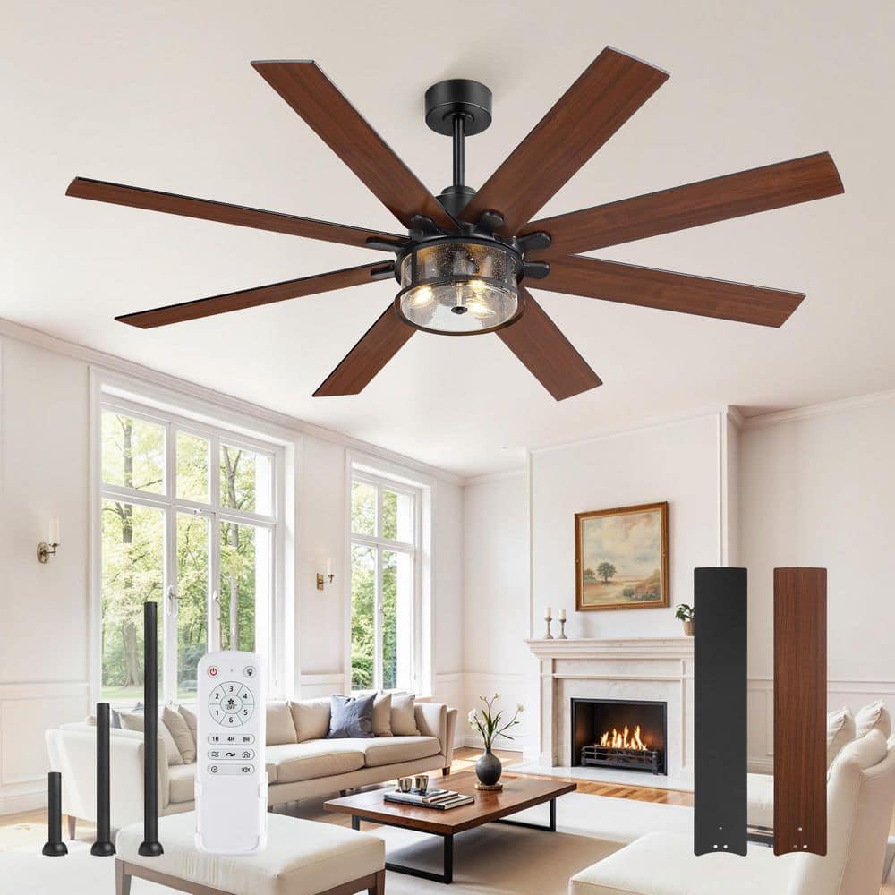 HINNIXY 65 In Black Indoor/Outdoor Ceiling Fan with Light & Remote