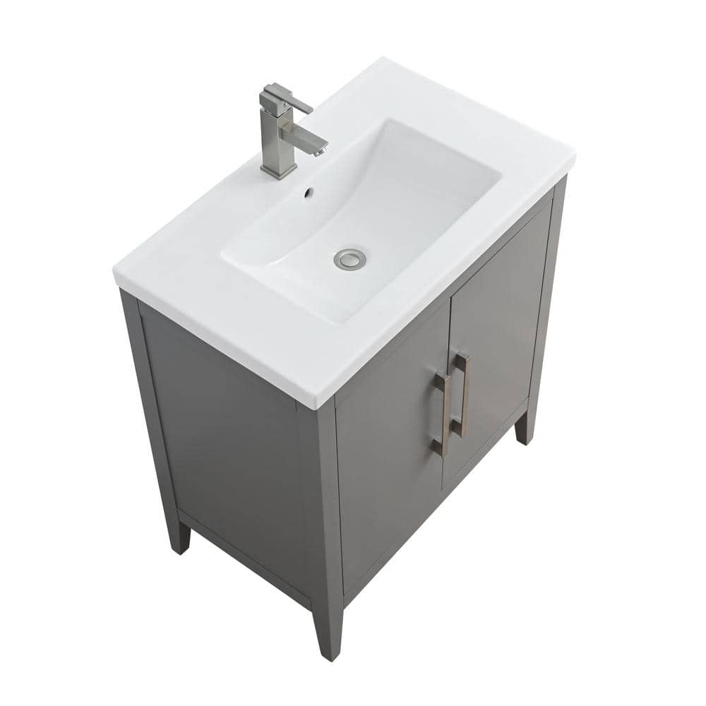 30" Cashmere Gray Single Bathroom Vanity Set with Ceramic Top