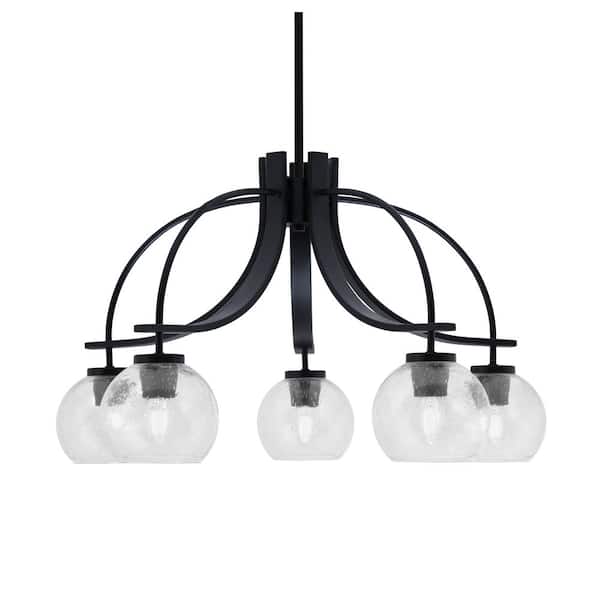 Unbranded Olympia 15.5 in. 5-Light Matte Black Downlight Chandelier 75 in. Clear Bubble Glass Shade