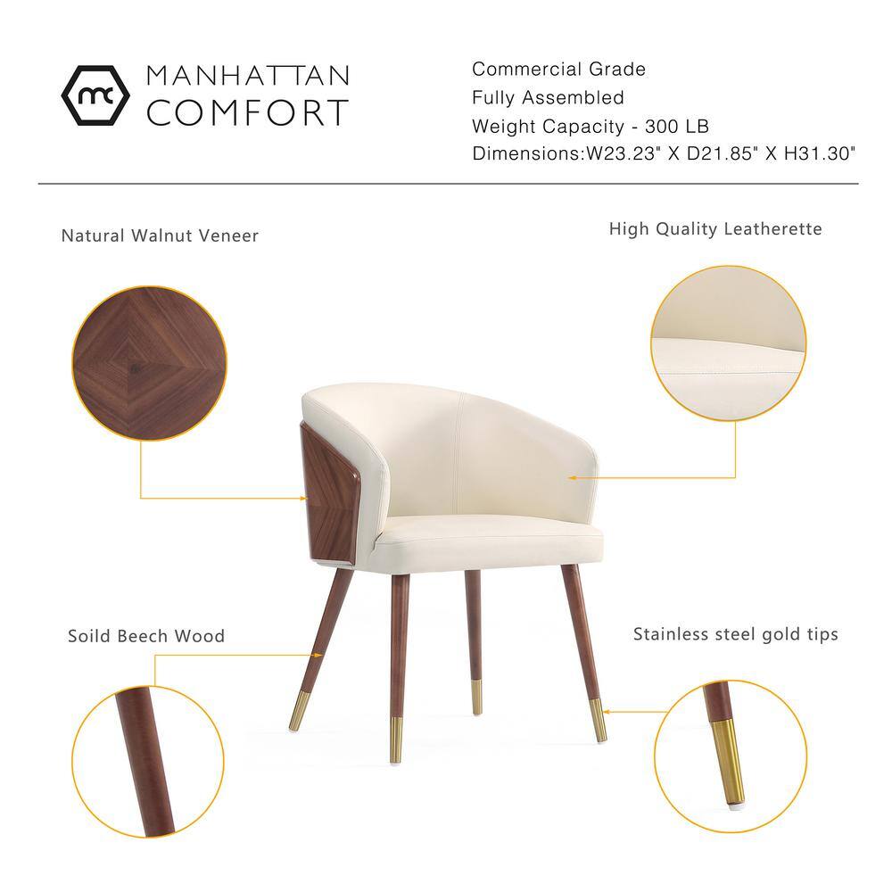 Cream Faux Leather Upholstered Arm Chair with Walnut Legs
