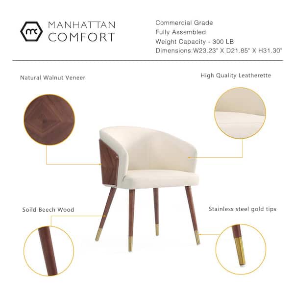 Manhattan Comfort Modern Reeva Dining Chair Upholstered in Leatherette with Beech Wood Back and Solid Wood Legs in Walnut and Cream Manhattan Comfort Modern Reeva Dining Chair Upholstered in Leatherette with Beech Wood Back and Solid Wood Legs in Walnut and Cream