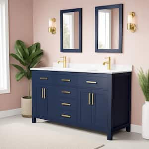 Beckett 60 in. W x 22 in. D Double Vanity in Dark Blue with Cultured Marble Vanity Top in Carrara with White Basins