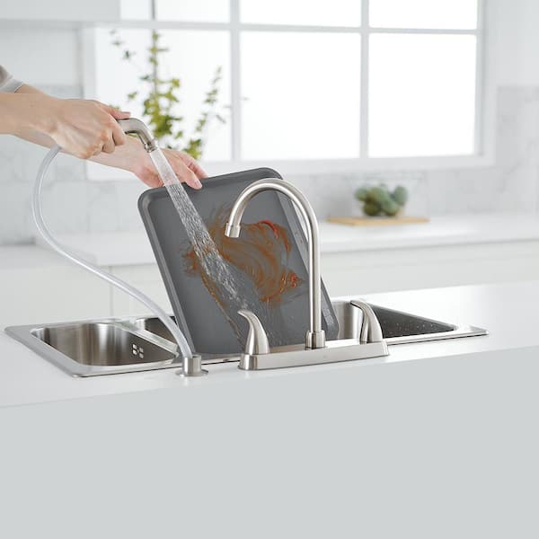 8 in. Widespread Double Handle Bathroom Faucet, 4 Hole Bathroom Faucet with Side Sprayer$Drain in Brushed Nickel