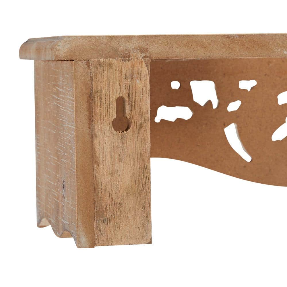 Elegant Carved Brown Wood 3-Tier Floating Wall Shelf Set