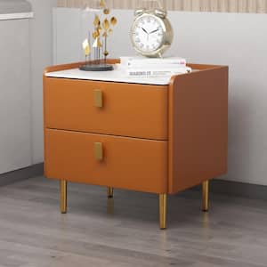 1-Drawer Orange PU Nightstand with Golden Legs (19.69 in. x 15.75 in. x 19.69 in.)