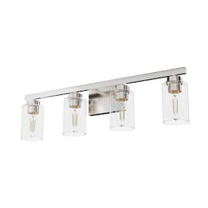 Hartland 30.75 in. 4-Light Brushed Nickel Vanity Light with Clear Seeded Glass Shades
