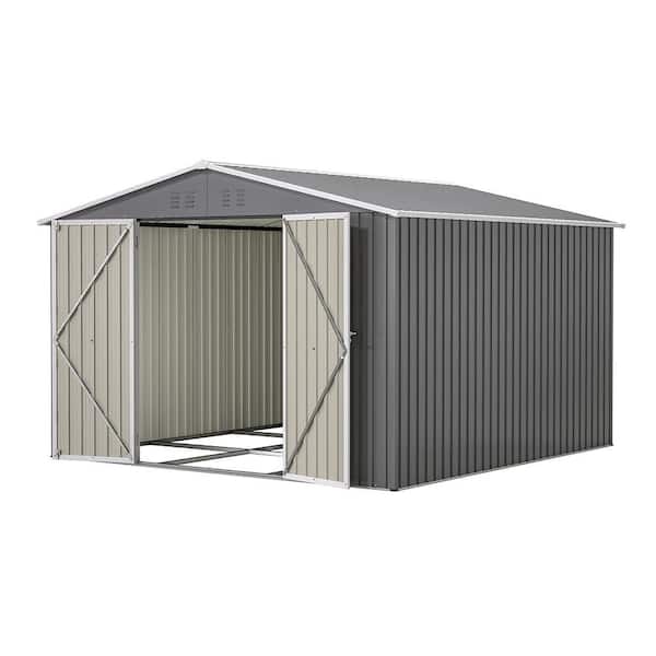 10 ft. W x 10 ft. D Metal Storage Shed, With Floor Foundation, Gray Outdoor Tool Shed (100 sq. ft. )