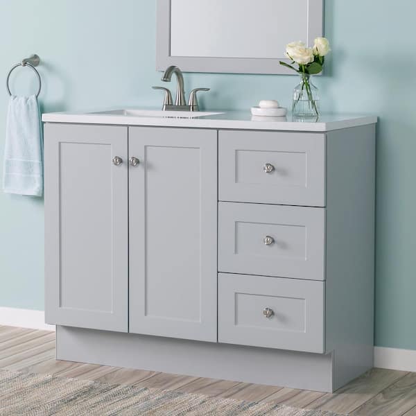 Glacier Bay Bannister 43 in. W x 19 in. D x 35 in. H Single Sink Bath Vanity in Pearl Gray with White Cultured Marble Top