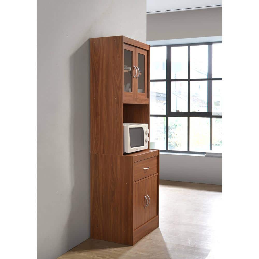 Cherry Tall Kitchen Cabinet with Glass Doors and Drawer