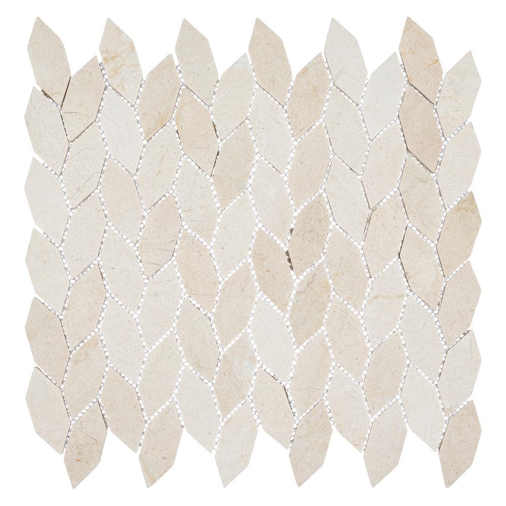 Channing Latte Elongated Hex Cream 12 in. x 12 in. Smooth Natural Stone Mos