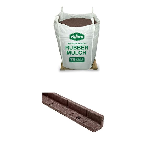 75 cu. ft. Mocha Brown Rubber Nugget Mulch and 48 in. x 3 in. x 3 in. Roman Brick Brown Rubber Edging (48-Pack) Combo