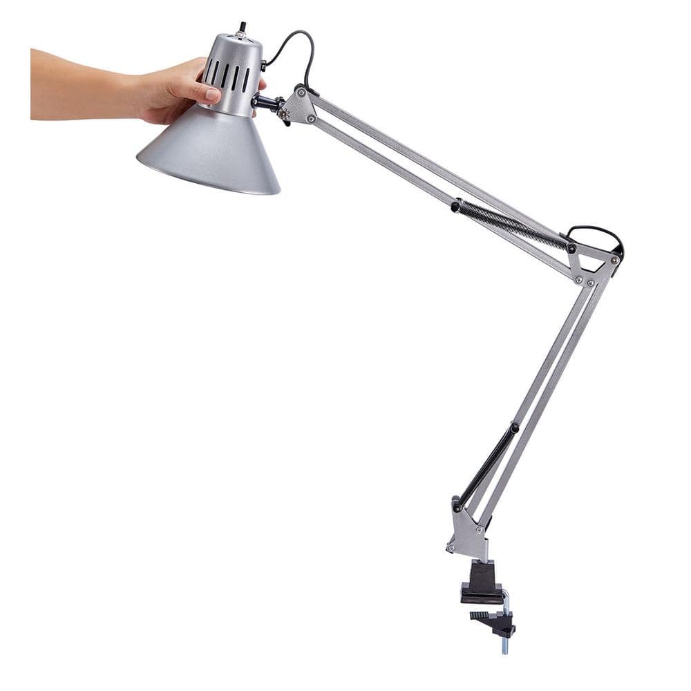 Silver Adjustable Metal Clip-on Desk Lamp with Swing Arm
