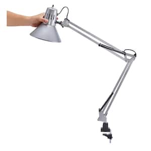 17 in. LED White Swing Arm Desk Lamp with Metal Clamp Mount