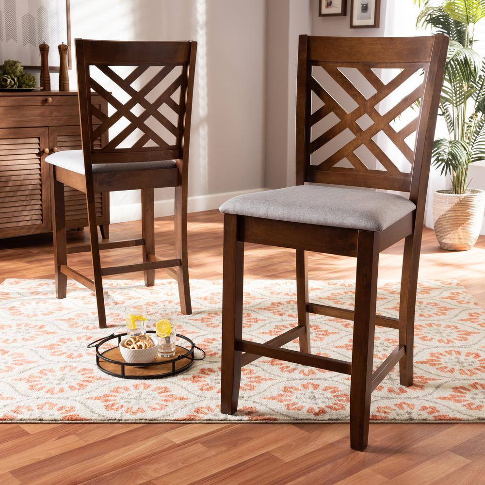 Caron Grey Fabric and Walnut Wood Counter Height Pub Chair Set