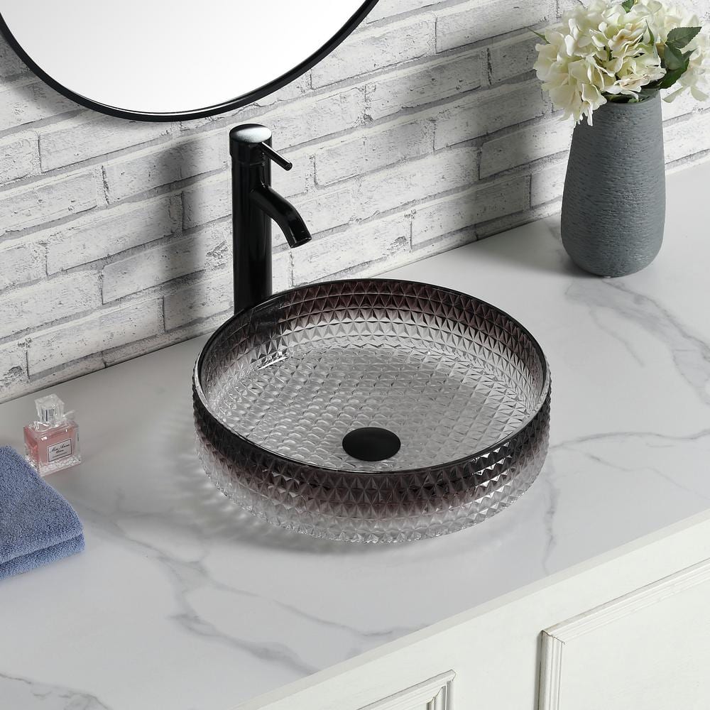 Transparent 15.55 in. Bathroom Sink in Gray, Diamond Shape Round Bathroom C