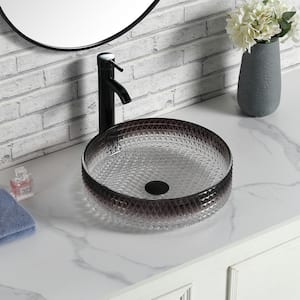 Transparent 15.55 in. Bathroom Sink in Gray, Diamond Shape Round Bathroom Crystal Glass Vessel Sink, Countertop Basin