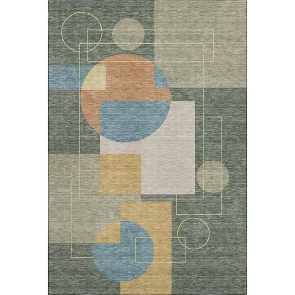 Mayfield Premium Machine Washable Abstract AMF2500 Basil 10 ft. x 14 ft. Area Rug