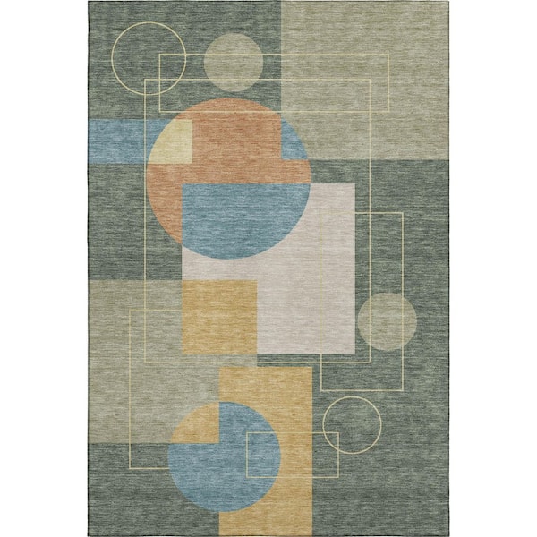 Mayfield Premium Machine Washable Abstract AMF2500 Basil 3 ft. x 5 ft. Area Rug