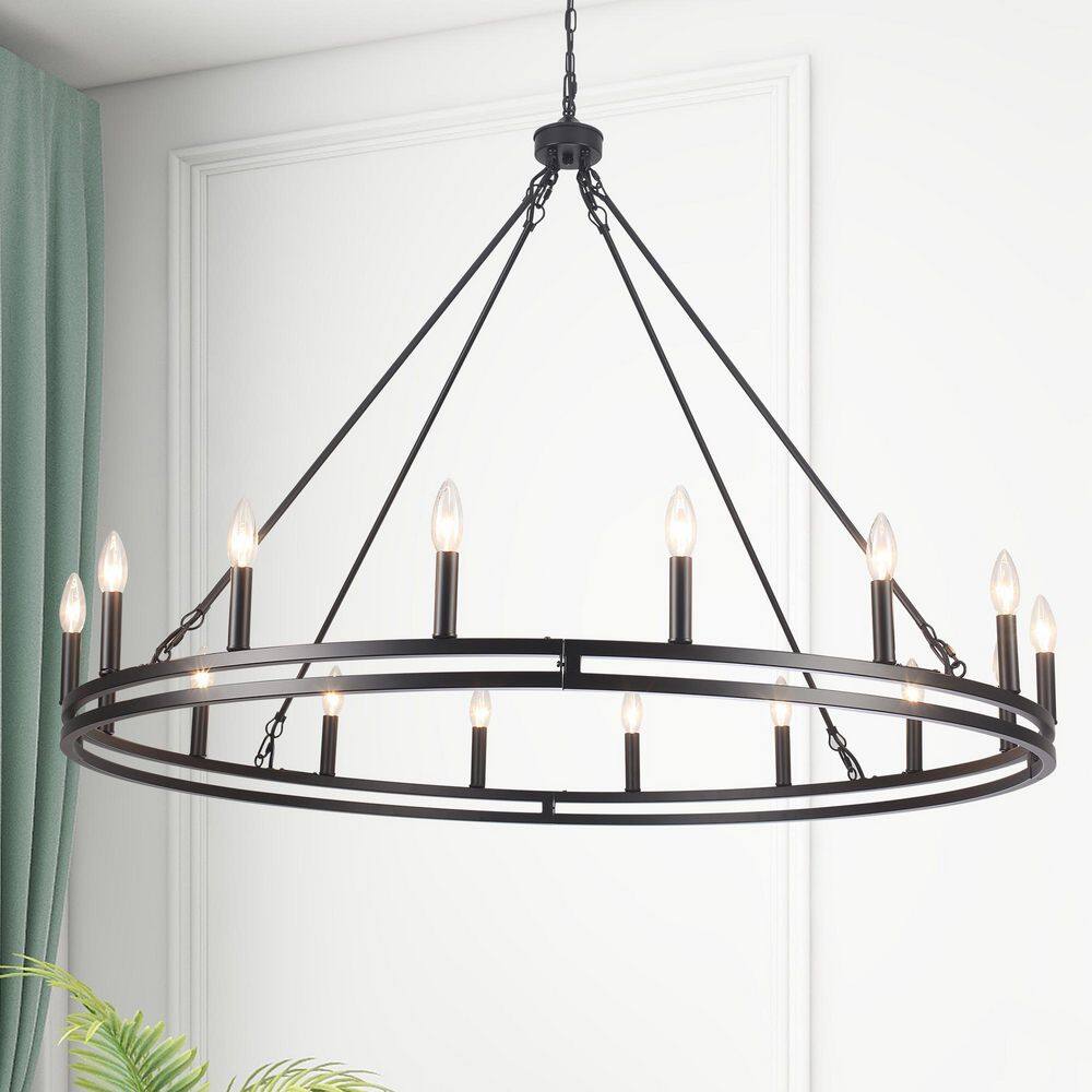 ZJVAIVE 16-Light Black Candlestick Circle Wagon Wheel Chandelier