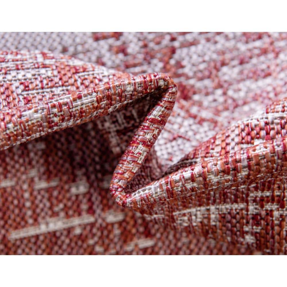 Rust Red and Gray Synthetic Outdoor Rectangular Area Rug