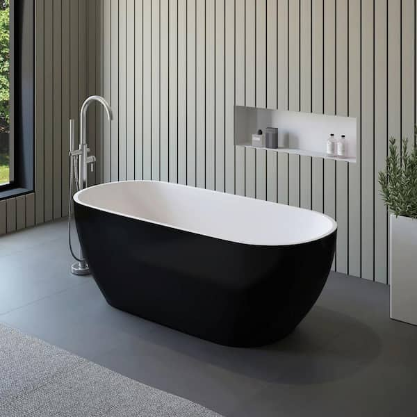 Philip 67 in. x 30 in. Freestanding Soaking Bathtub with Center Drain in Matte Black