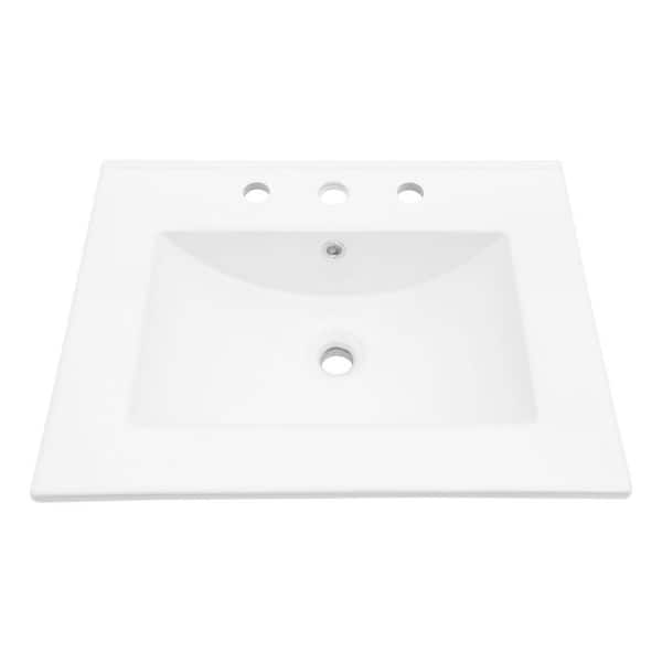 Anky 24 in. W Drop-in Bathroom Sink in White Ceramic