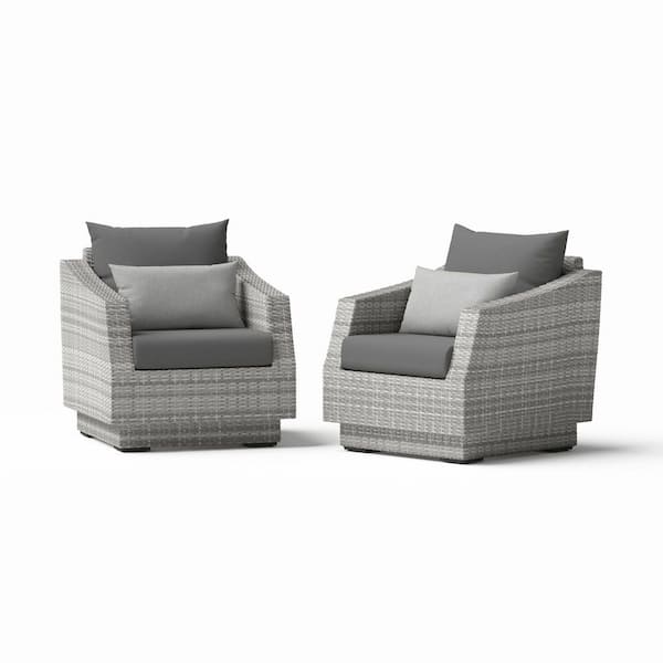 RST BRANDS Cannes Wicker Patio Club Chair with Sunbrella Charcoal Gray Cushions (2-Pack)