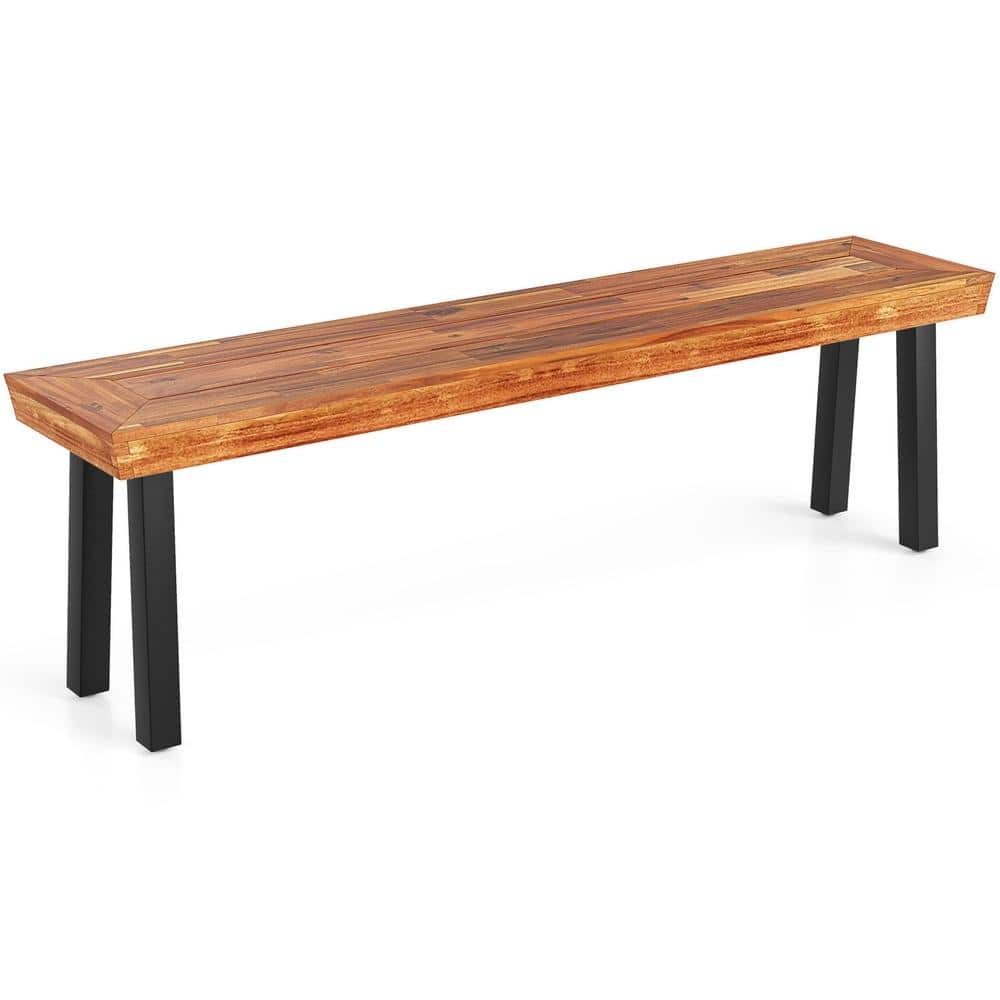 Outdoor Acacia Wood Garden Bench for 2-3 People with Metal Frame