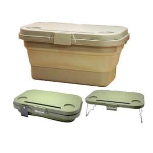 3in1 Plastic Green Collapsible Food Storage with Built-in Table & 16L 17Qt Leak-Proof Foldable Bucket