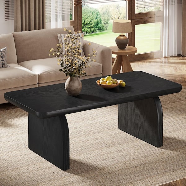 BYBLIGHT Allan 47 in. Black Rectangle Wood Coffee Table with Rounded Corners and Sturdy Tabletop, Farmhouse Accent Center Table