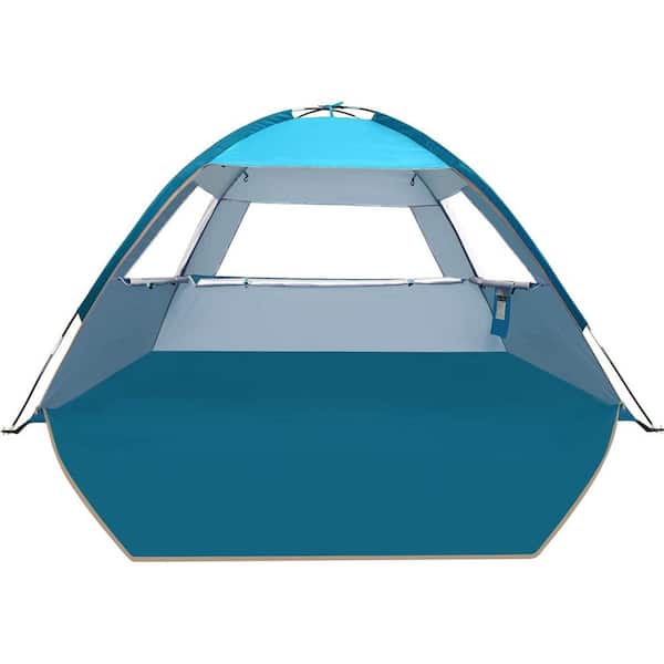 9 ft. x 9 ft. Silver Beach Tent Sun Shade for 6-7 Person, UPF 50 plus Sun Shelter Canopy, Lightweight, Easy Set Up