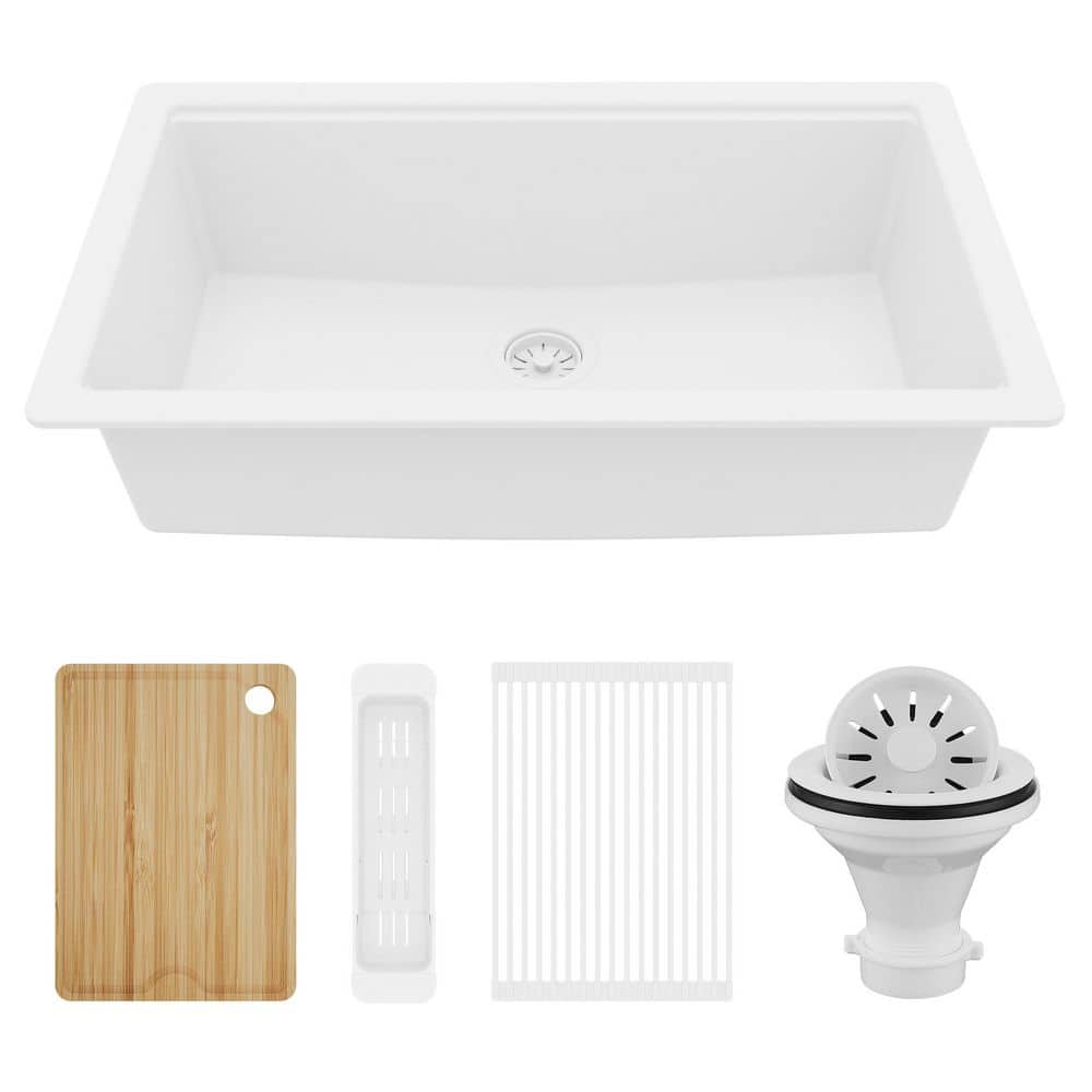 32-3/8 in. Undermount Single Bowl Quartz Workstation Kitchen Sink in White price history on PriceWatchPro