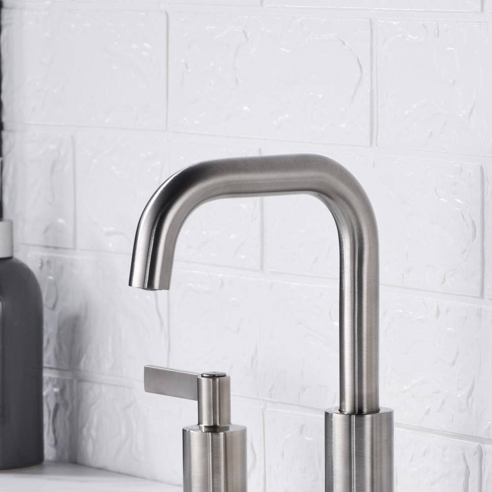 Brushed Nickel Modern Widespread Bathroom Faucet with Drain Assembly
