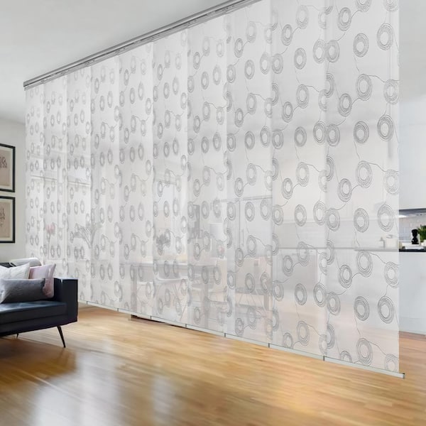 EMOH Serpentine 120 in. - 218 in. W x 116 in. L Adjustable 10-Panel Satin Nickel Double Rail Panel Track with 23.5 in. Slates