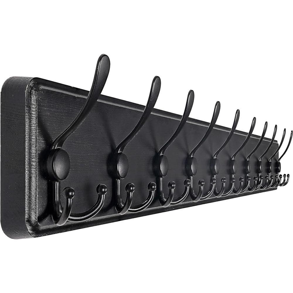 38.6 in. W x 4.3 in. D Black Coat Rack Wall Mount with 10-Triple Hooks Deco