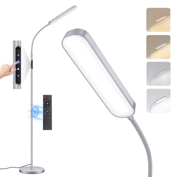 BICIK 68.5 in. Classic Silver Industrial Standard Dimmable and 4 Color Temperature LED Floor Lamp with Remote & Touch Control