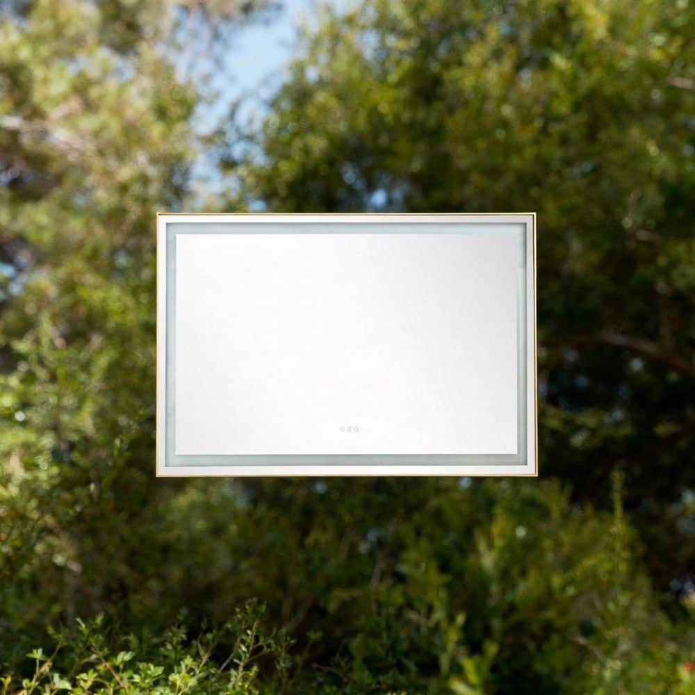 60 in. W x 36 in. H Rectangular Framed LED Lighted High Lumen Anti-Fog Wall Bathroom Vanity Mirror in Gold price history on PriceWatchPro