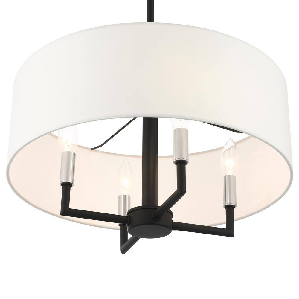 Mini Meridian Black Steel 4-Light Drum Pendant Chandelier