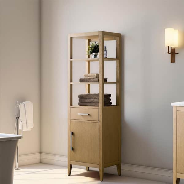 Vanity Art 21 in. W x 17 in. D x 72 in. H Brown MDF Floor Standing Linen Cabinet with Soft Close Door in Natural Oak/BN