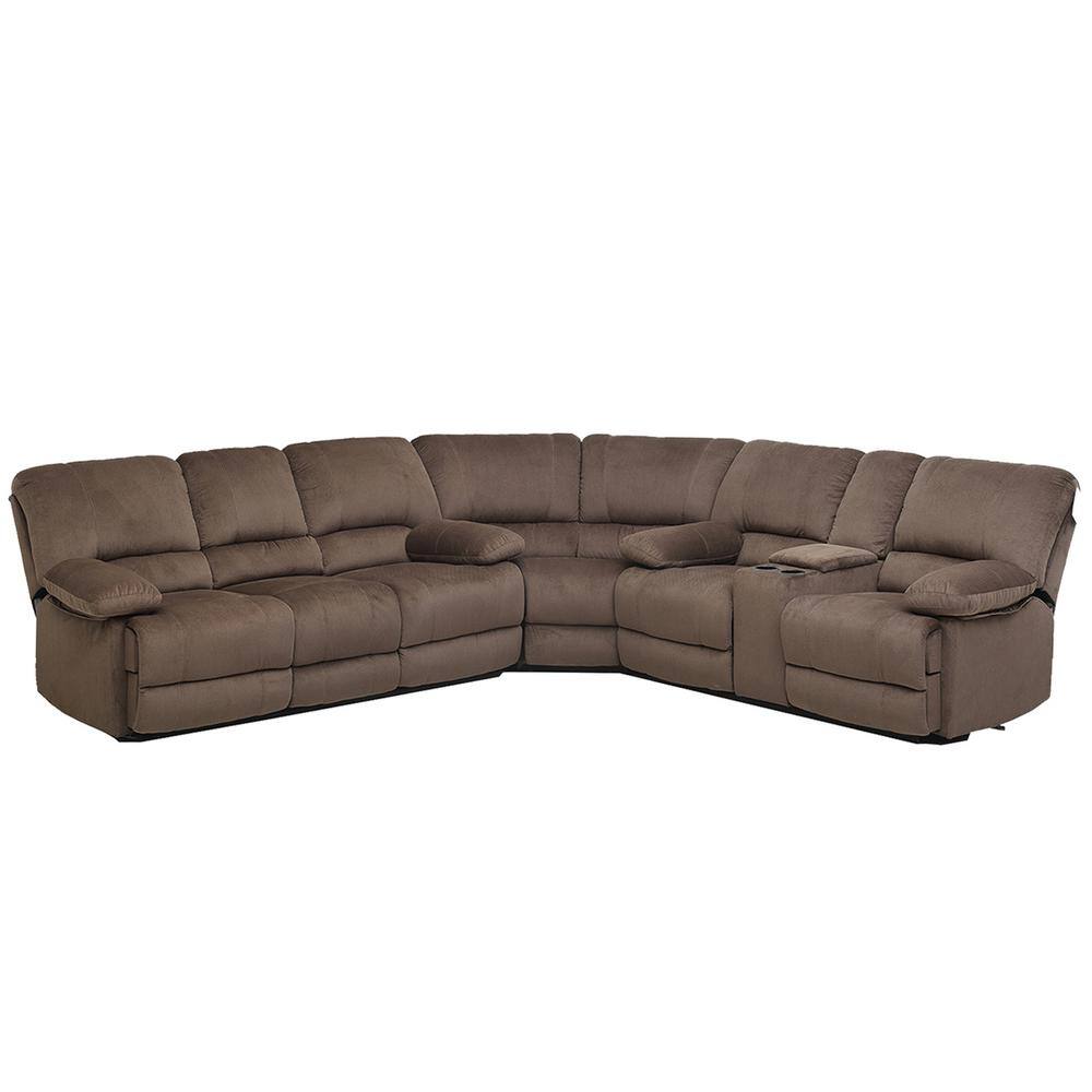 Modern Comfort 220 in Wide Round Arm Microfiber L Shaped Sofa in Brown