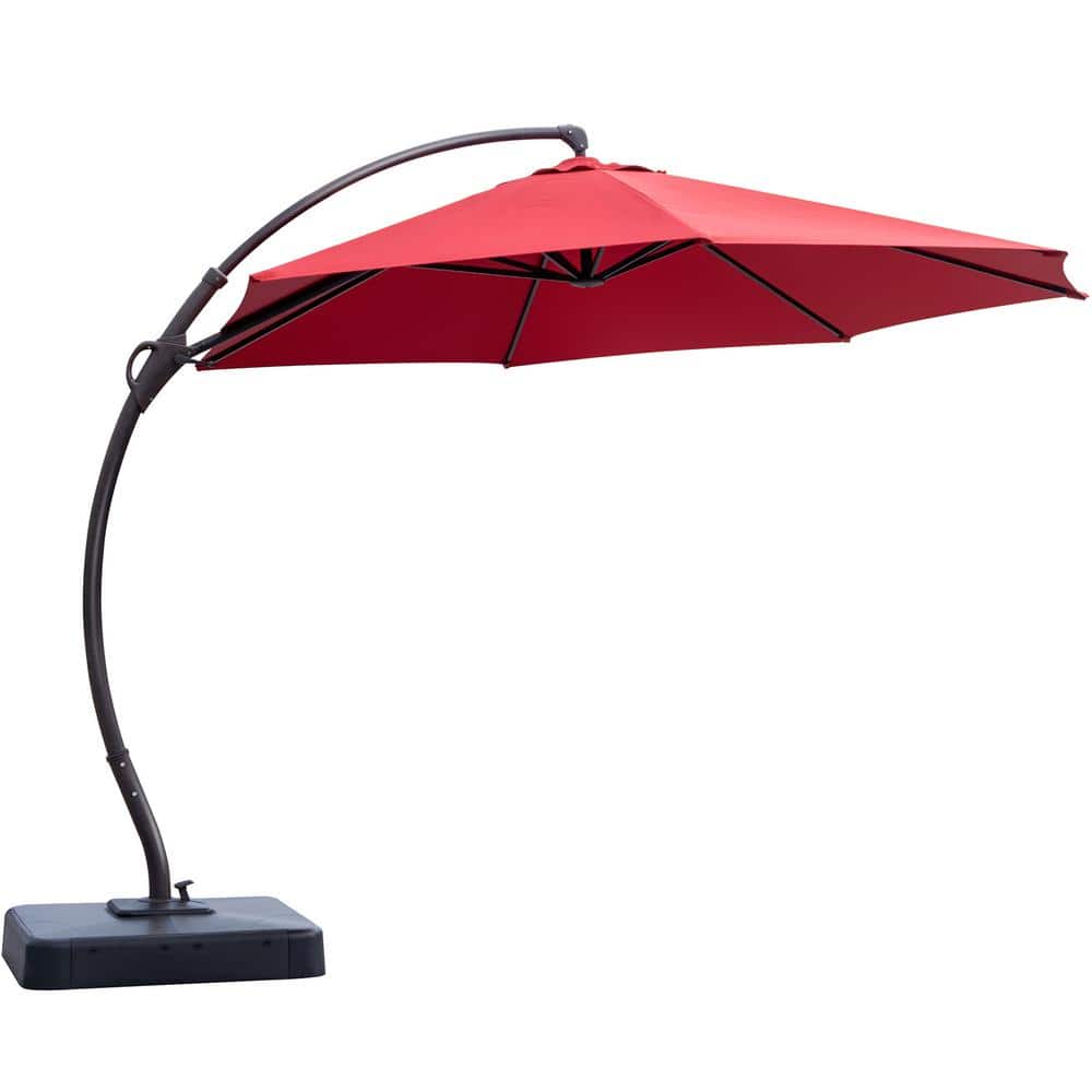 11 ft. Outdoor Offset Cantilever Patio Umbrella in Red with Base