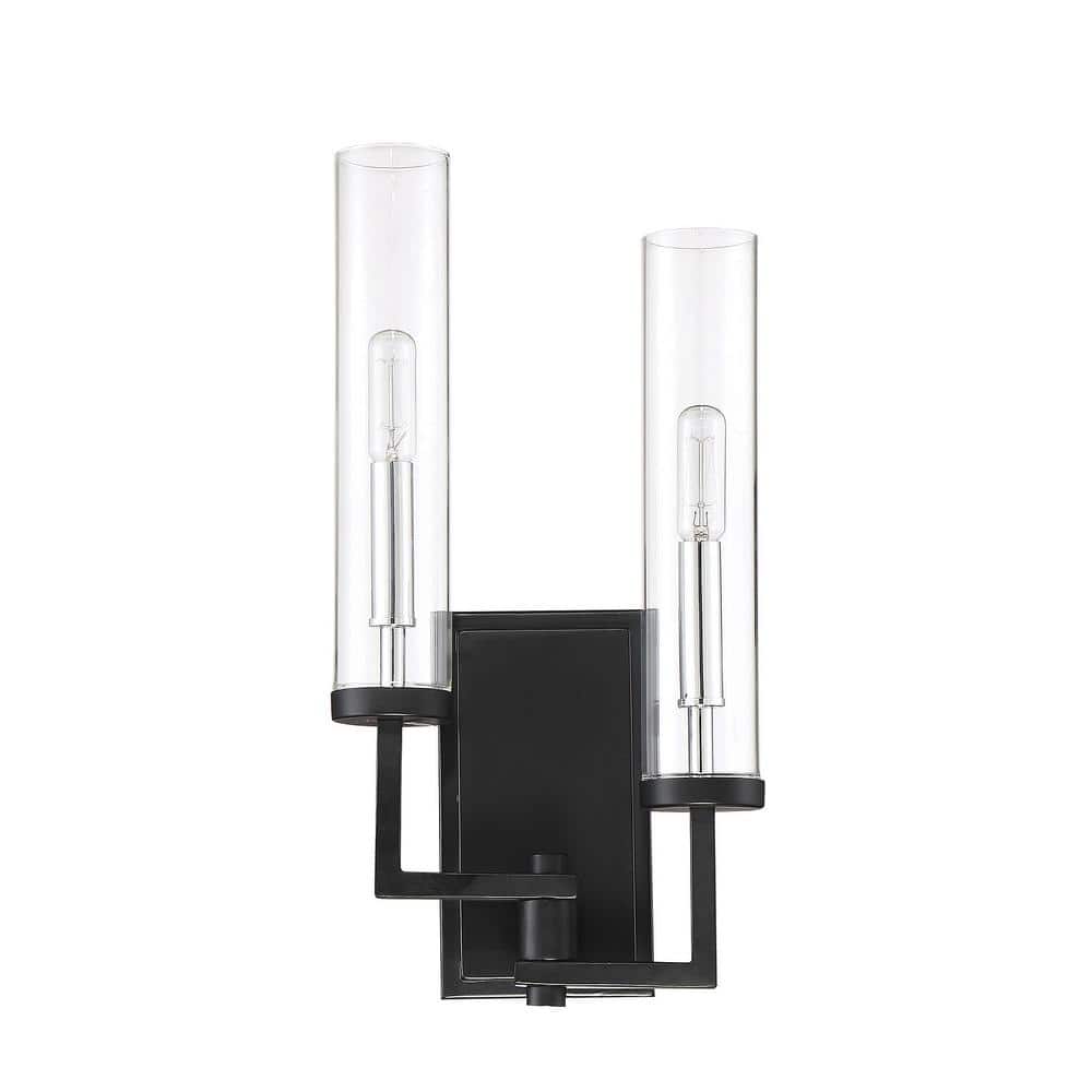 Folsom Matte Black Cylinder Sconce with Polished Chrome Accents