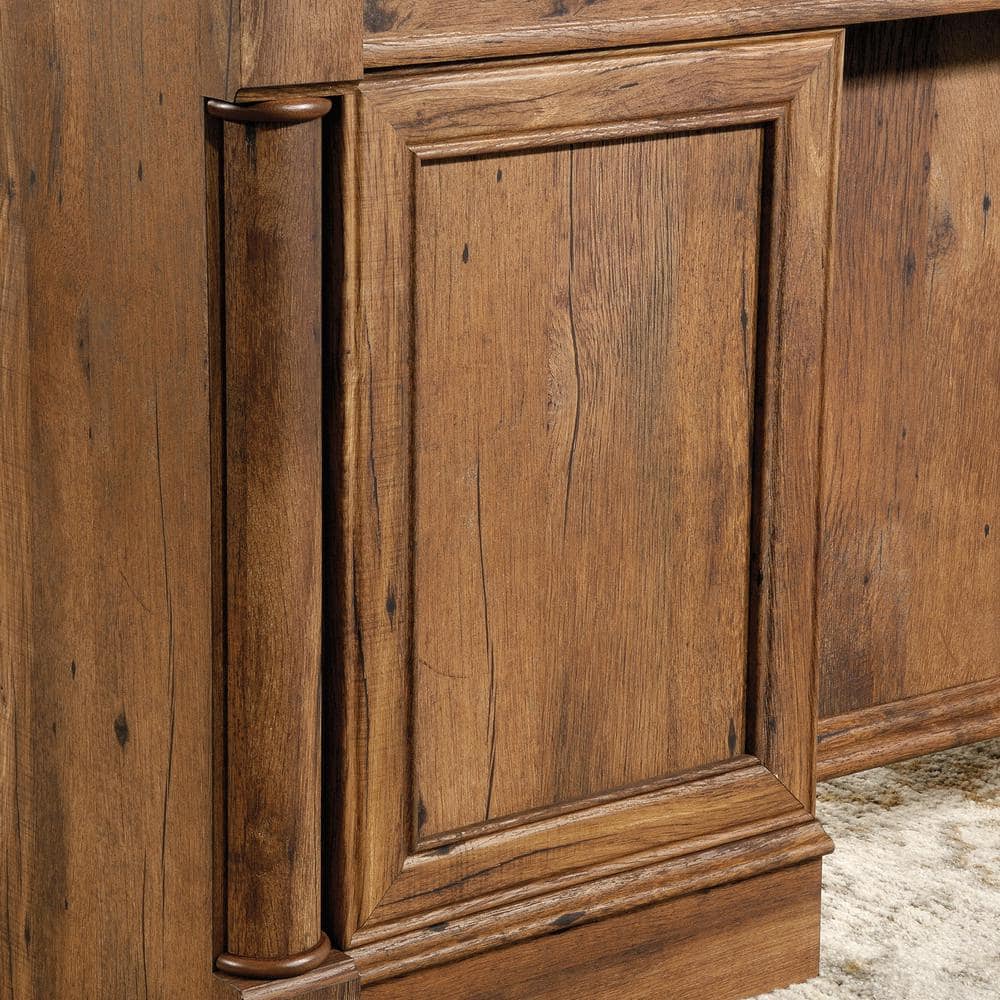 Vintage Oak Executive Desk with Drawers and Power Outlet
