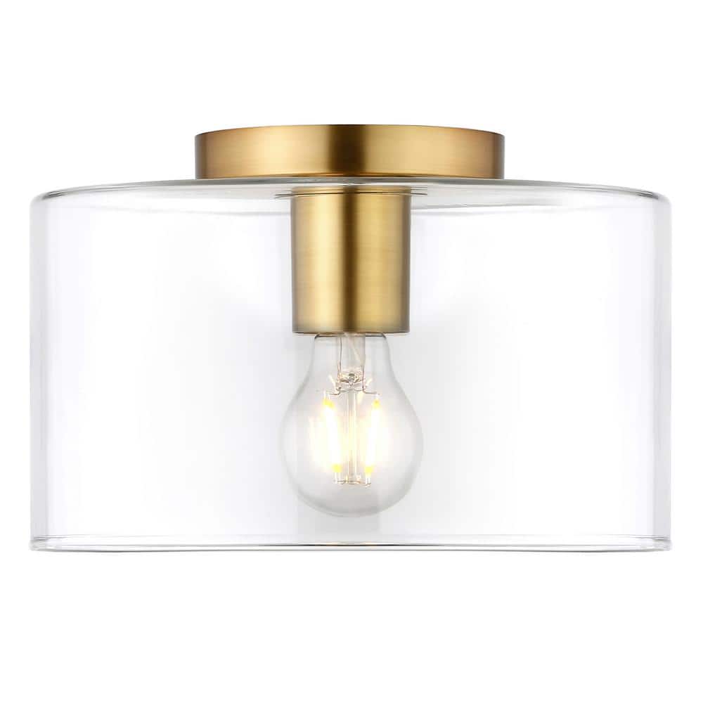 Henri 10" Brass and Glass Drum Flush Mount Light